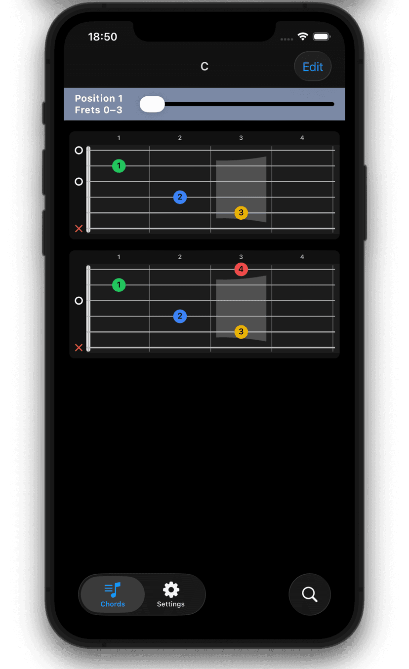 Chordy app on iPhone